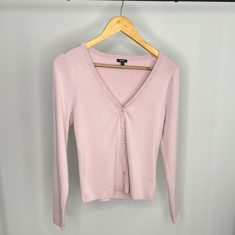 Express Pink V-Neck Button-Up Cardigan
